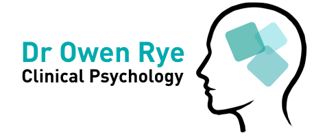 Dr Owen Rye Clinical Psychology logo of a human head with three turquoise squares within